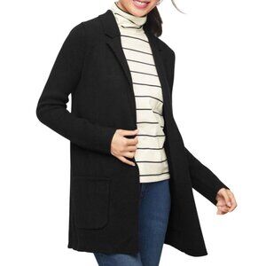 Talbots Knotched Collar Sweater Blazer Black Pockets Open Front 2021 Size Sp